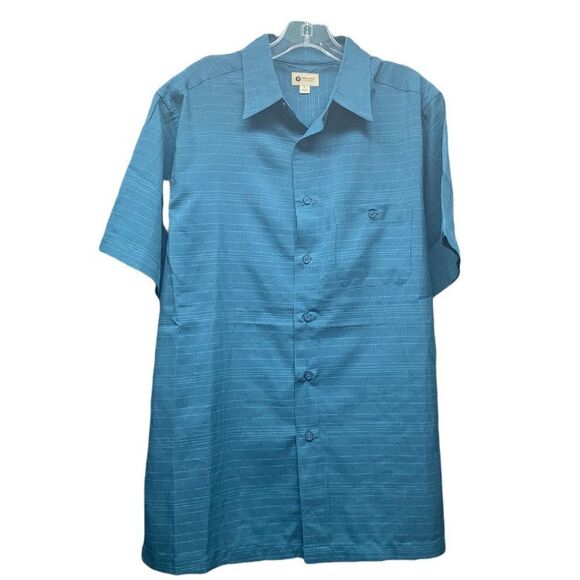 Haggar Clothing Short Sleeve Casual Button Down Shirt Blue & White Size Large - Picture 1 of 5